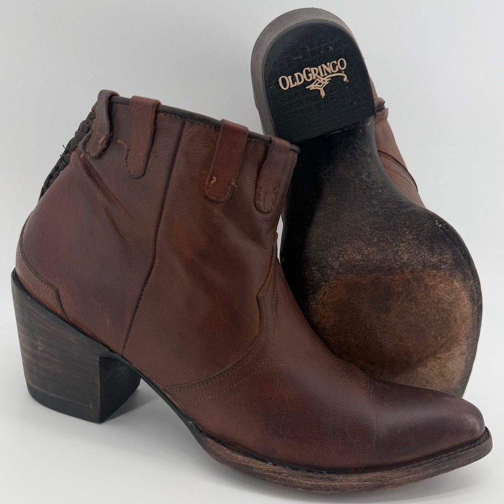 Old Gringo Ankle Boots Womens Size 7B Brown Leather Western Pointed Toe Side Zip